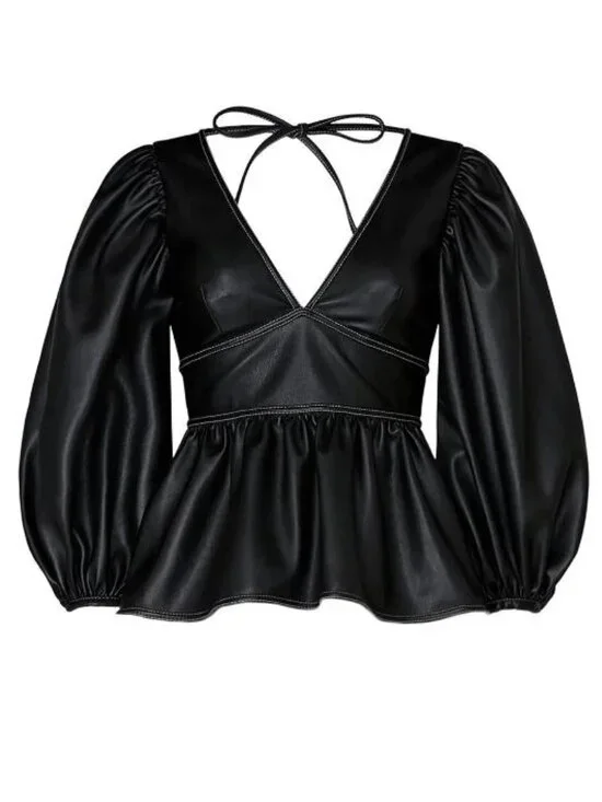 STAUD Luna Top Faux Leather Halter Neck Top- Haut Luna Top- Vegan- Haut Dos nu. - Picture 3 of 5